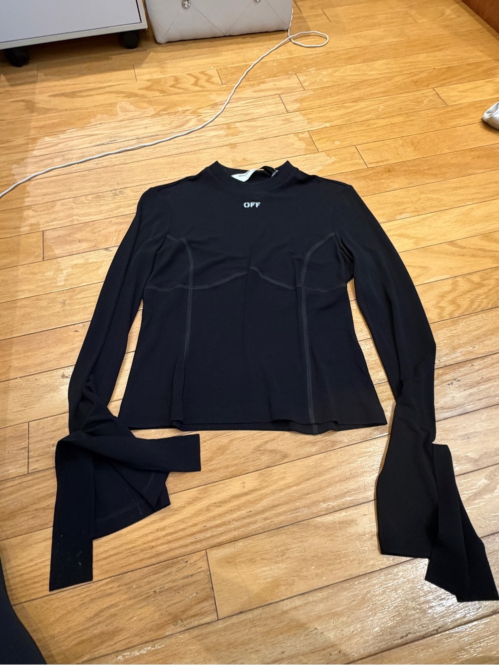 New OFF- WHITE Black Long-Sleeve Mock Neck Top Sz 44